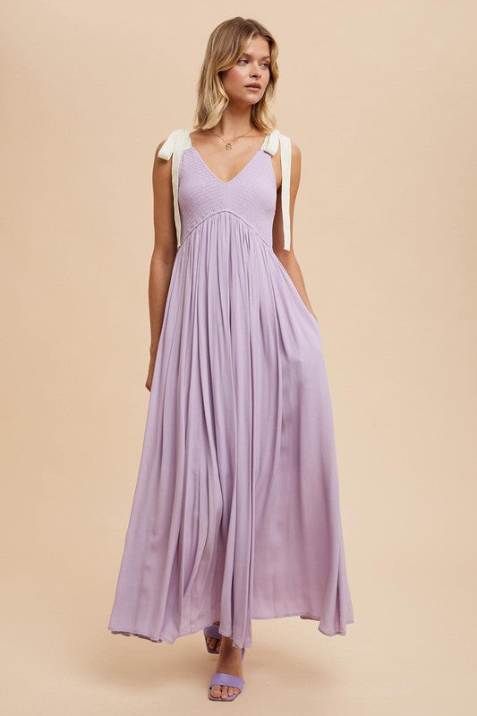 RIBBON STRAP MAXI DRESS in Lavender- Final Sale