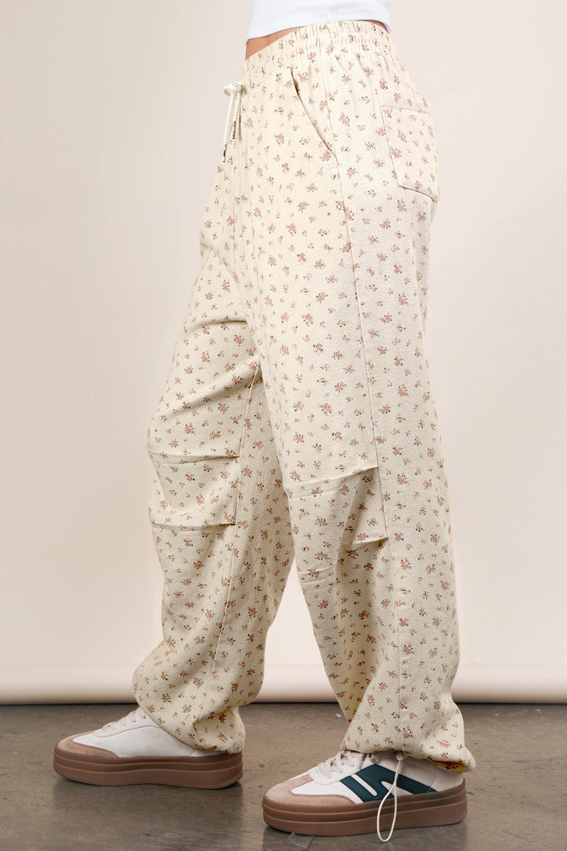 Floral Printed Linen Parachute Pants