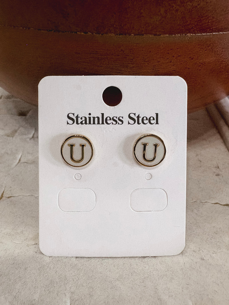 U Gold Initial Stud Earrings