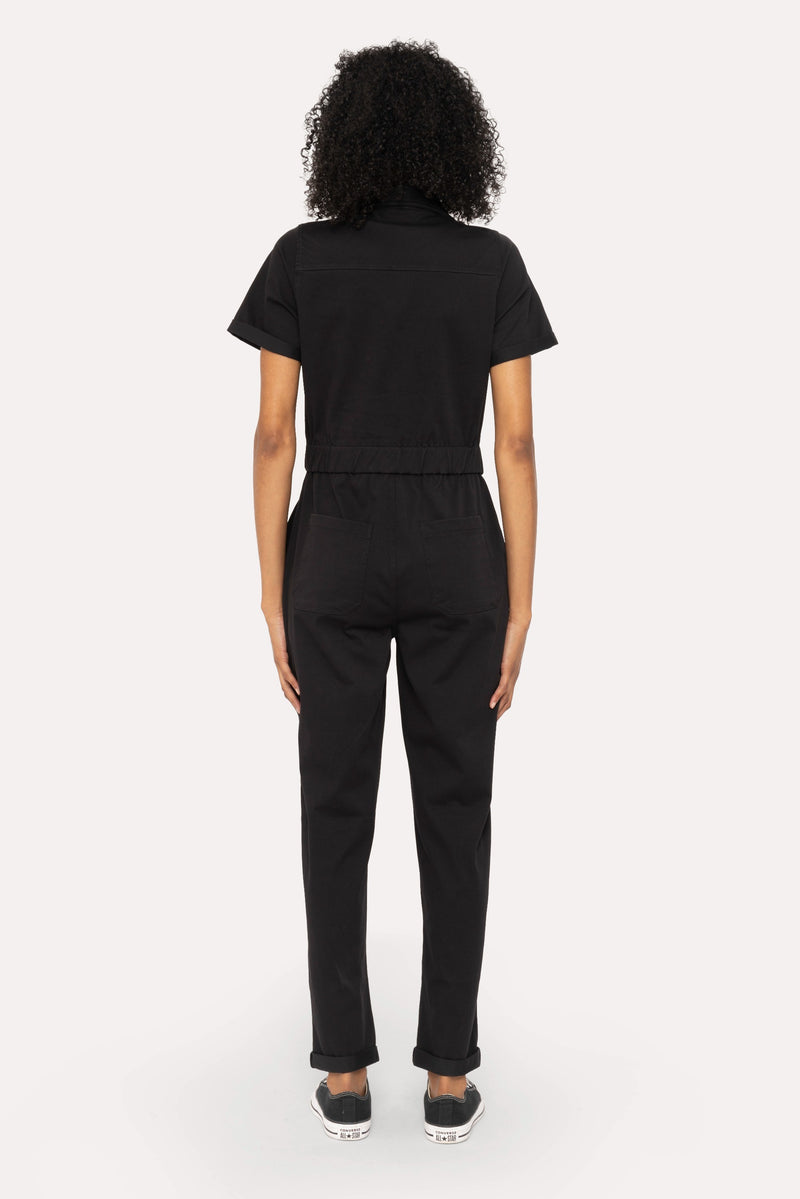 Short Sleeve Utility Style Jumpsuit (Black)