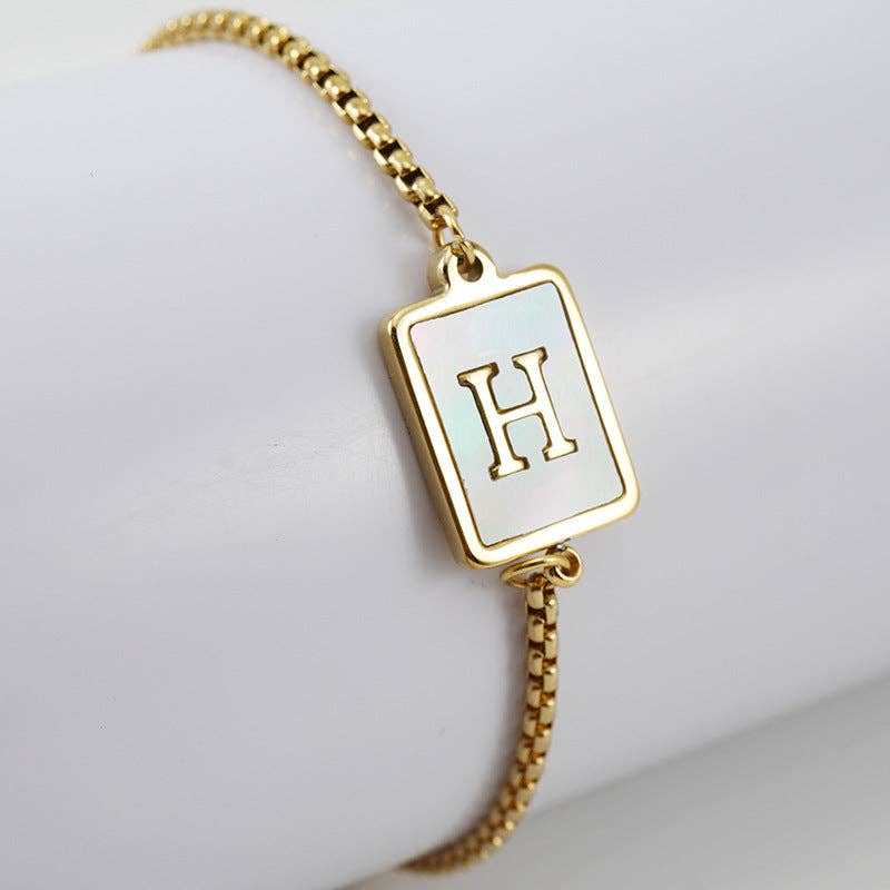 Gold-plated Shell Stainless Steel Initial Bracelets - Letters A-Z