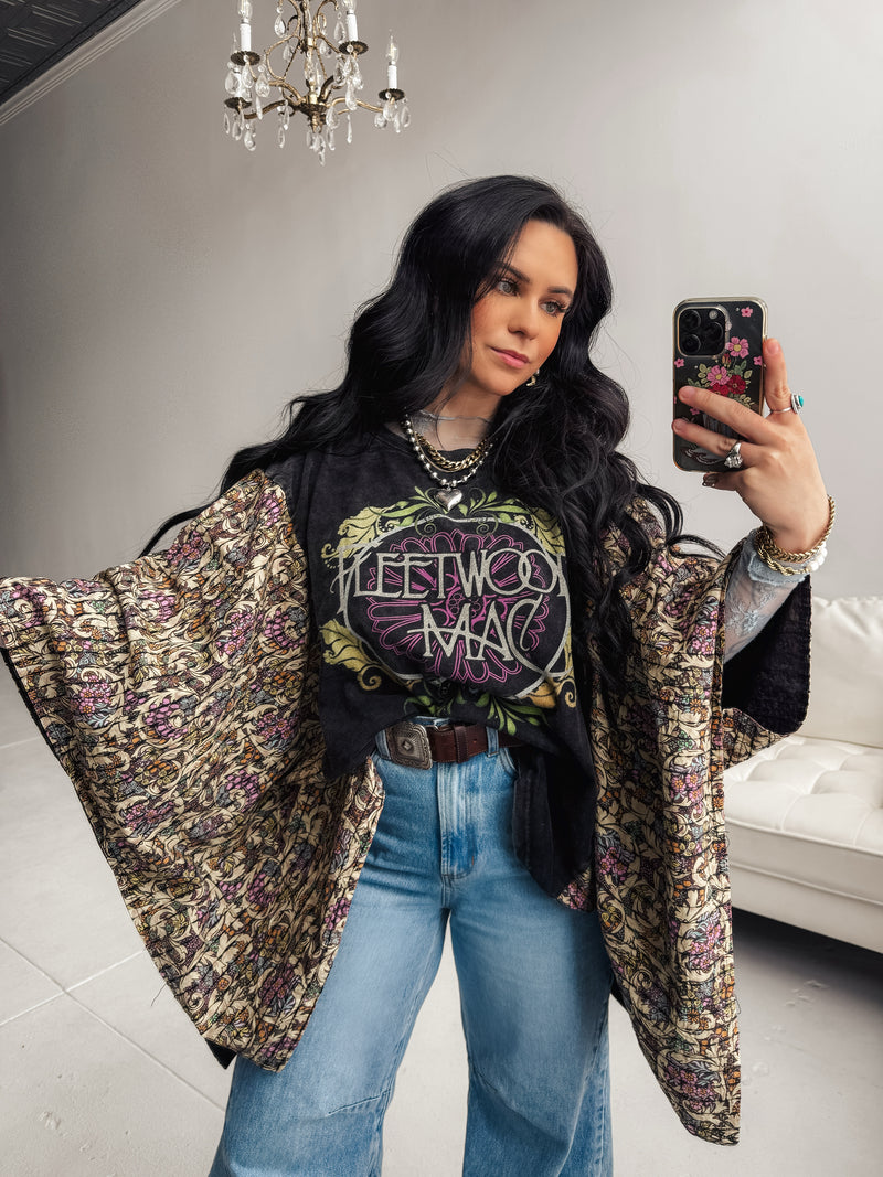 Print Washed Poncho Band Tee Top (Sizes S-XL)