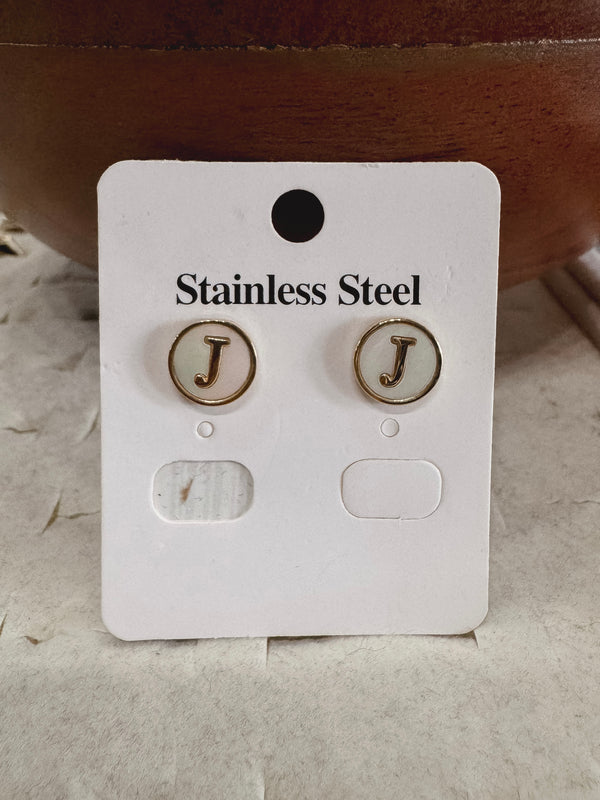J Gold Initial Stud Earrings