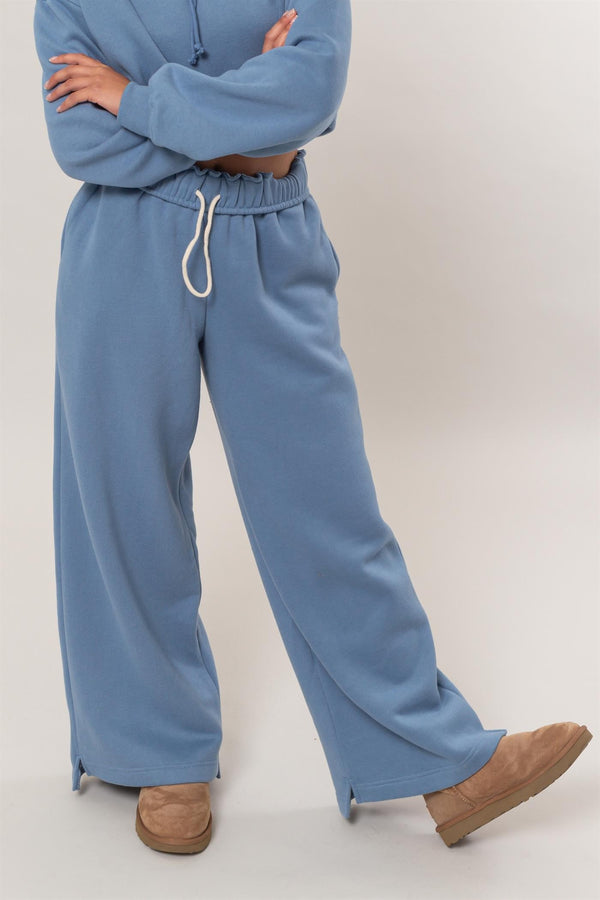 Fold Over Waist Sweatpant (Gray Blue)