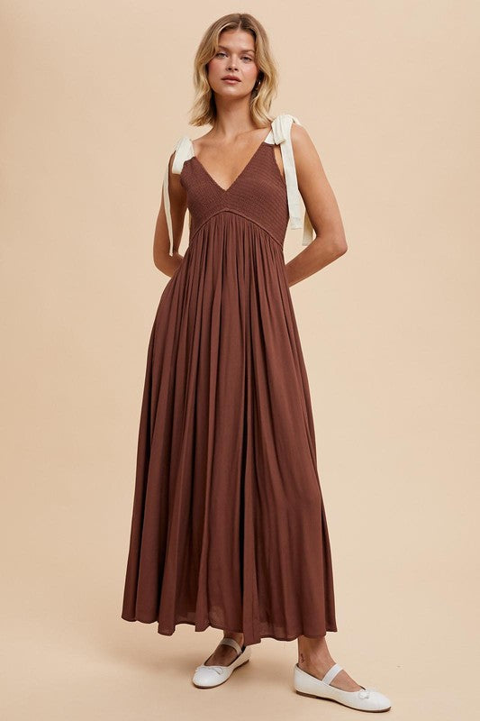 RIBBON STRAP MAXI DRESS in Coconut- Final Sale