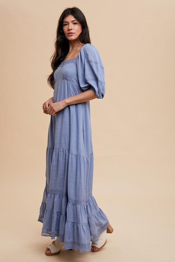 LACE INSET MAXI DRESS in Blue
