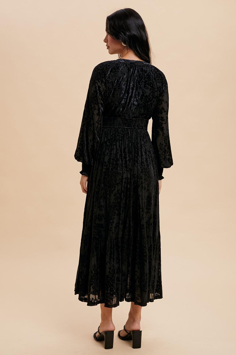 VELVET BURNOUT MAXI DRESS (Black)