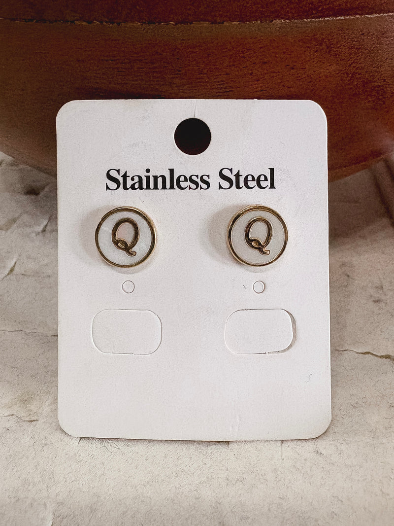 Q Gold Initial Stud Earrings