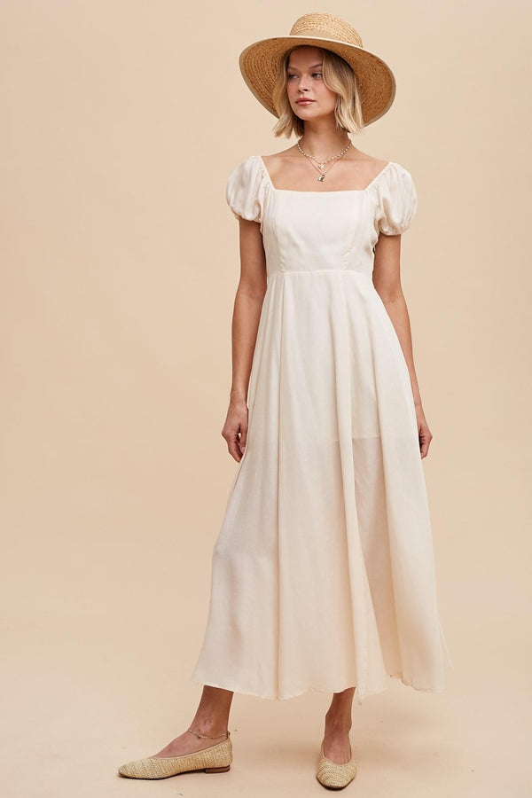 TENCEL LINEN MAXI DRESS WITH CORSET BACK in Almond