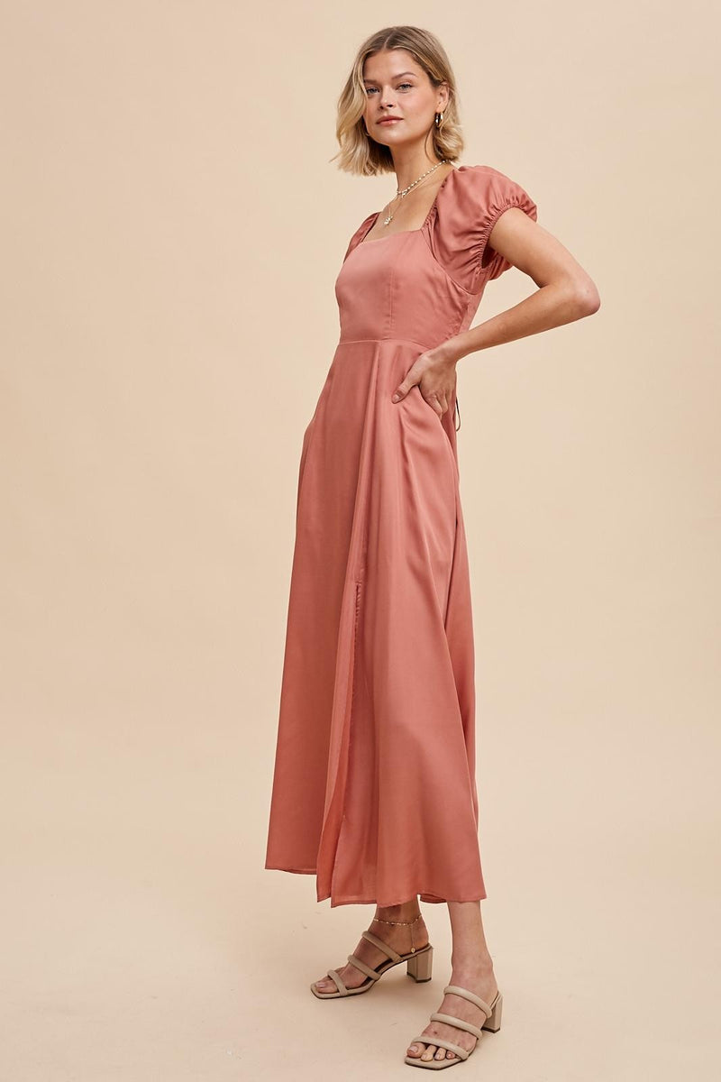 TENCEL LINEN MAXI DRESS WITH CORSET BACK in Desert Flower- Final Sale