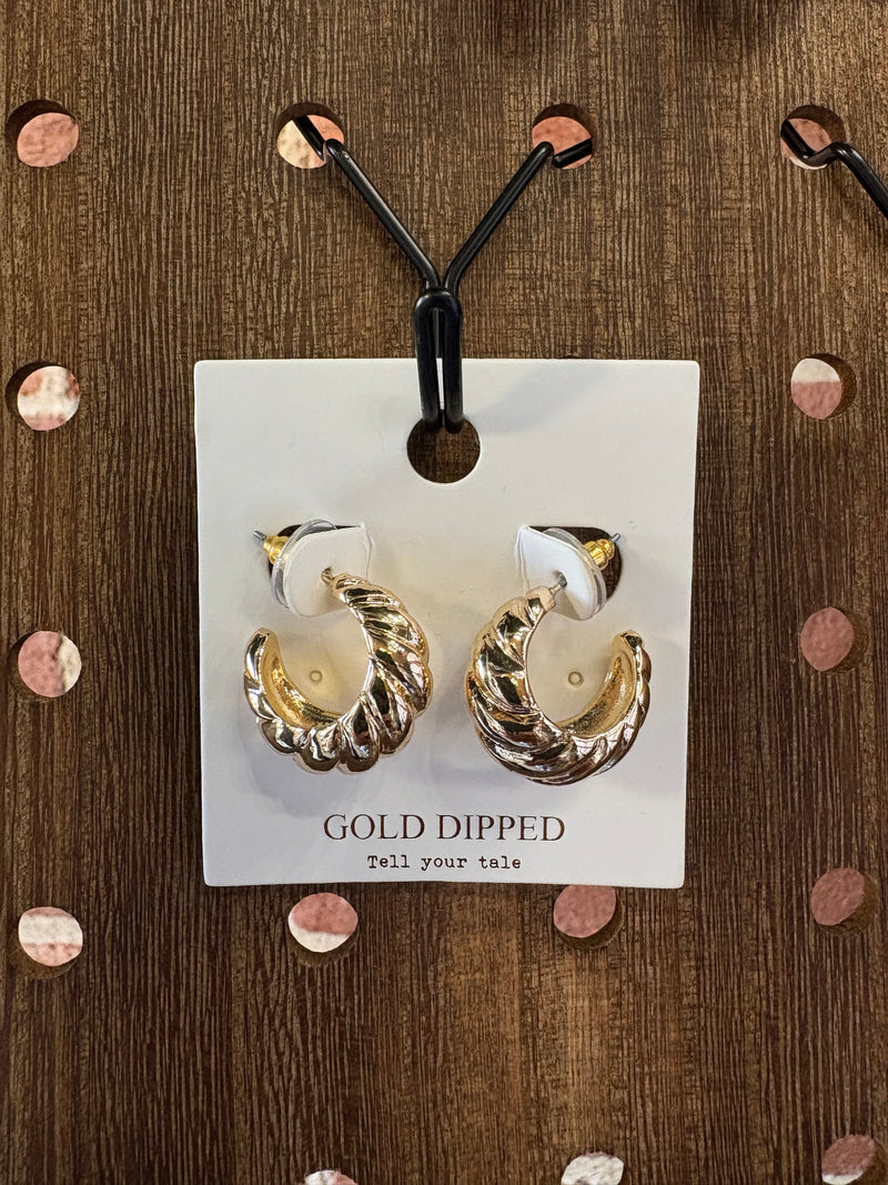 Gold Dipped Twisted Croissant Hoop Earrings