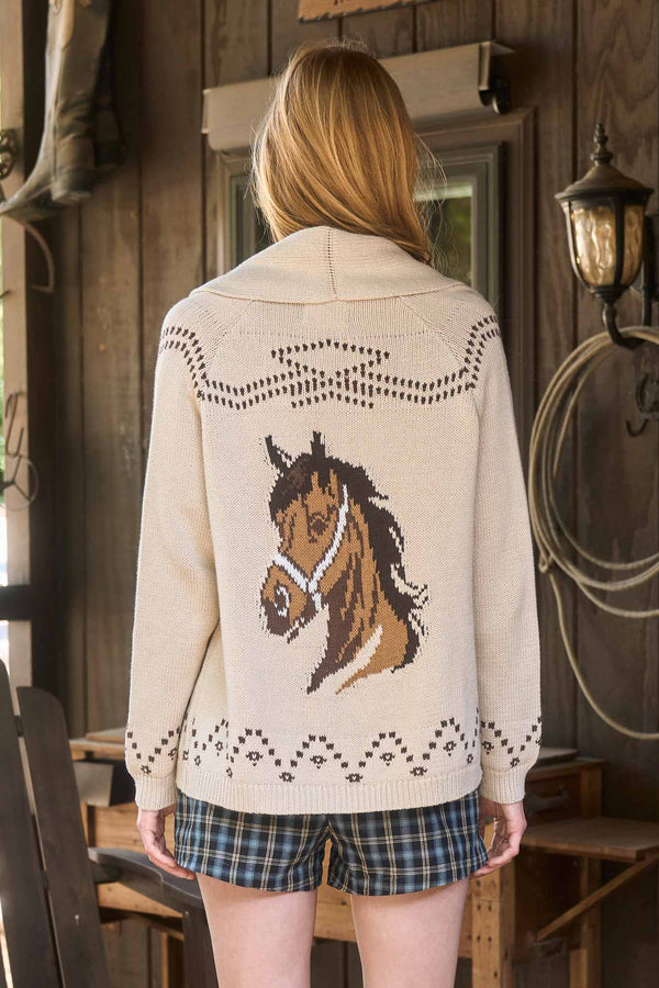 Horse Jacquard Shawl Knit Cardigan