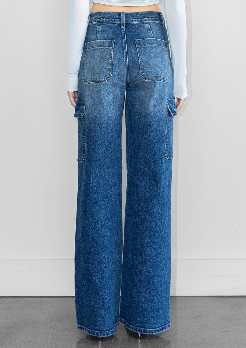 Big Pockets Wide Leg Cargo Jeans - Vibrant MIU