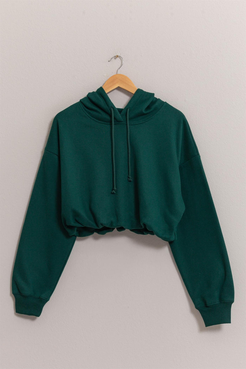 Bubble Hem Cropped Hoodie (Dark Green)