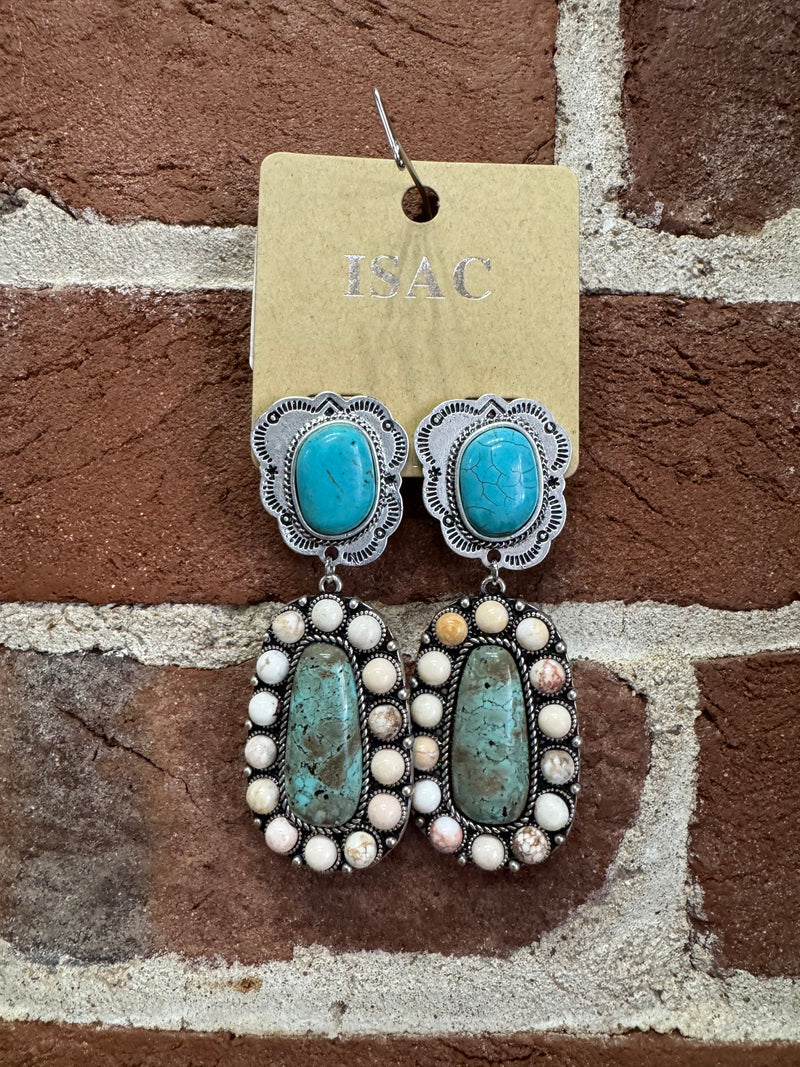 White and Silver Turquoise Post Earrings