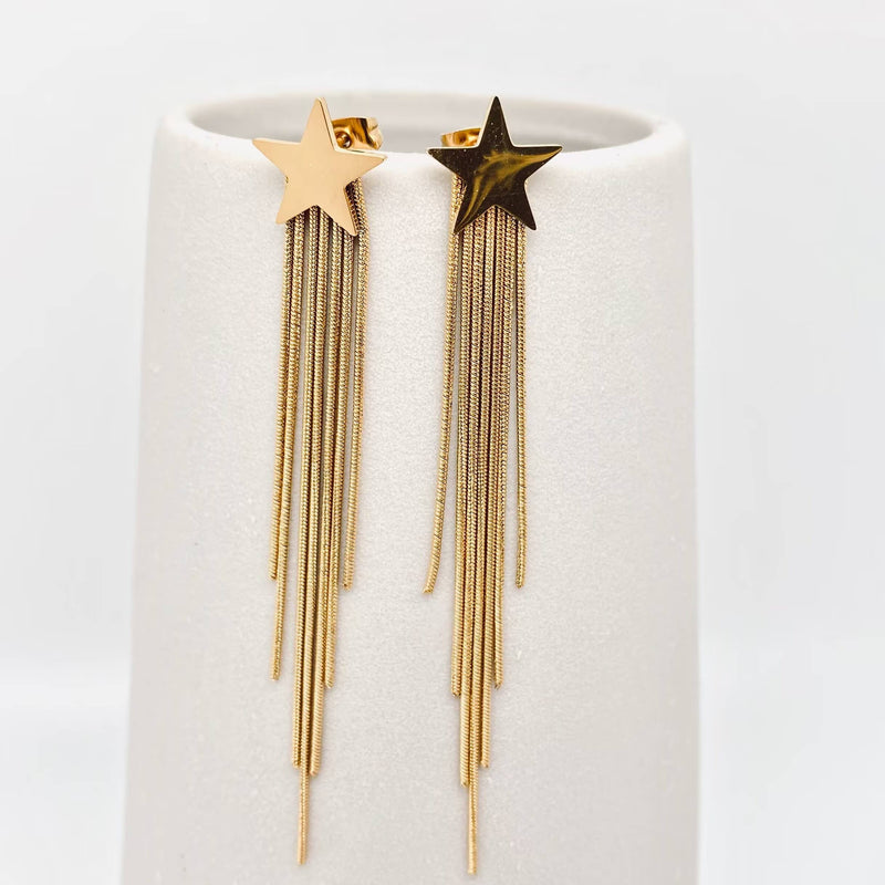 Chain Tassel Gold-plated Stainless Steel Post Earrings: Rectangle