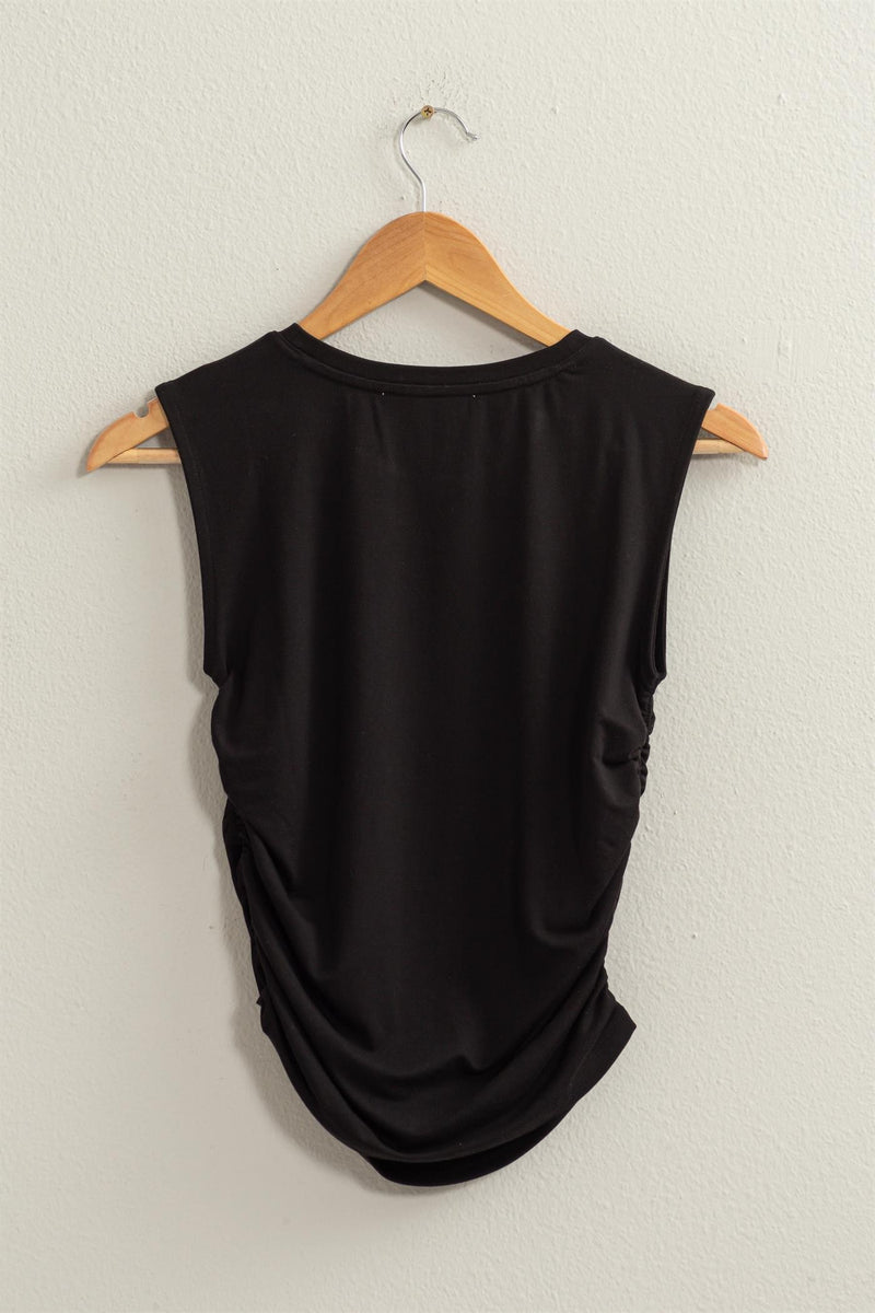 Ruched Sleeveless Top in Black