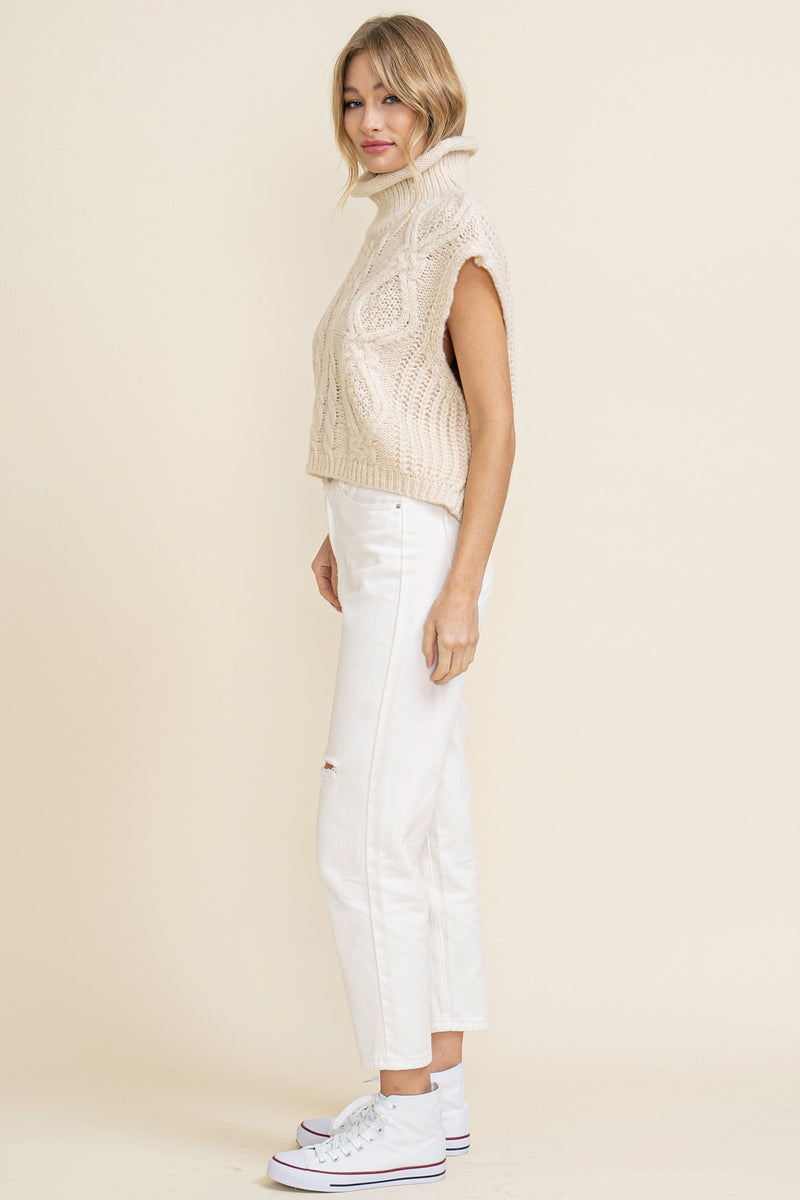 Cream CABLE KNIT TURTLE NECK SWEATER