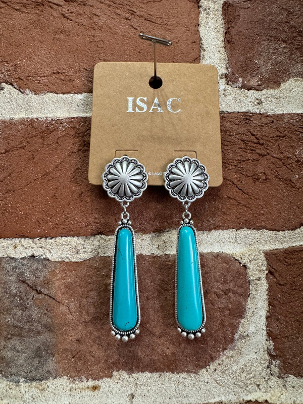 Elongated Oval Turquoise Dangle Post Earrings