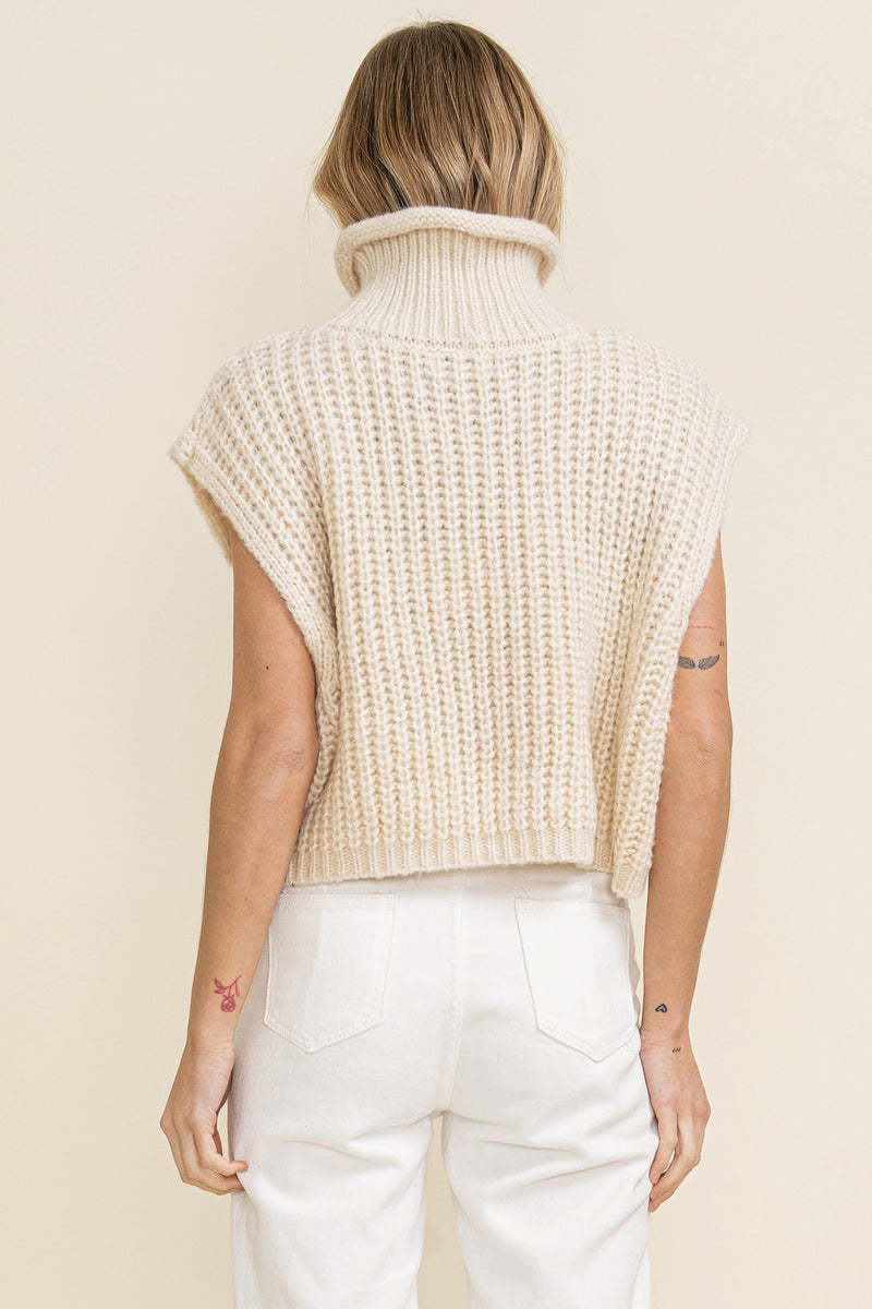 Cream CABLE KNIT TURTLE NECK SWEATER