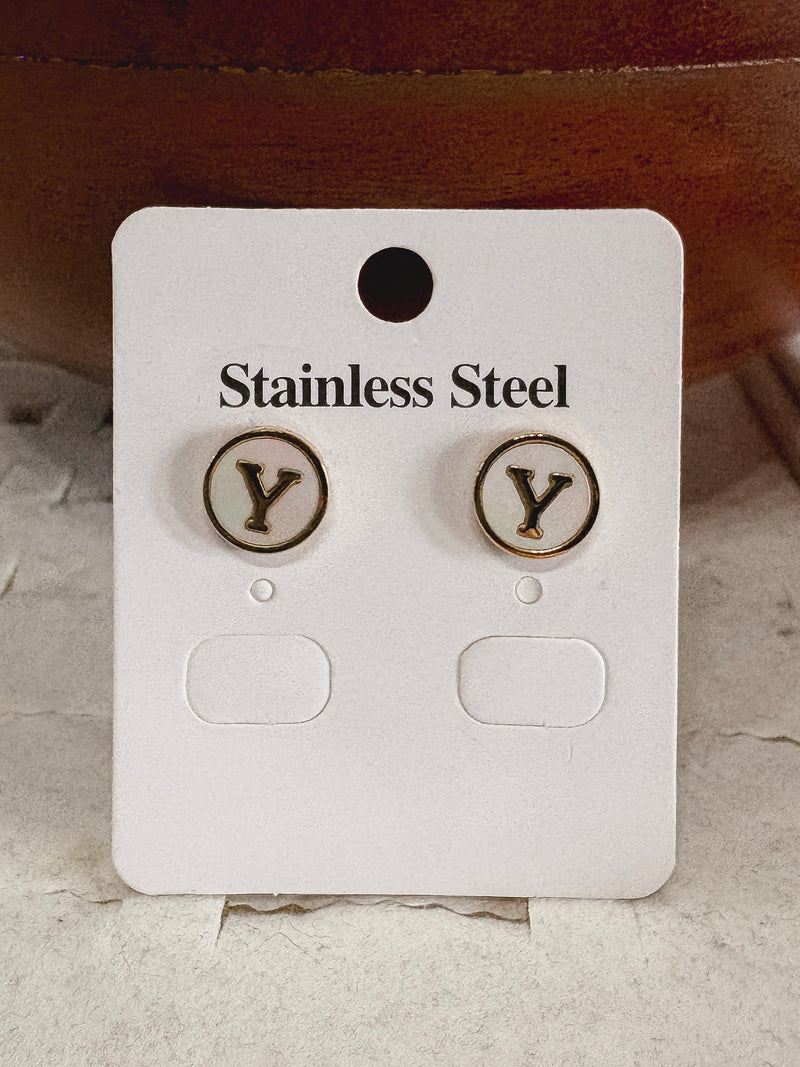 Y Gold Initial Stud Earrings