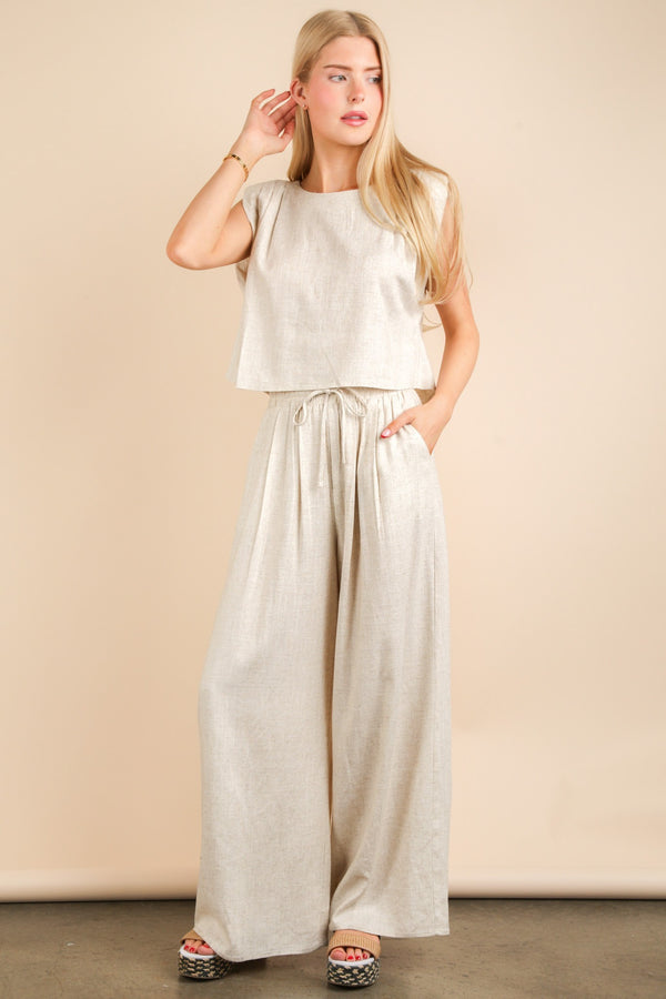Solid Woven Top & Pants Set in Oatmeal (BOTTOMS ONLY)