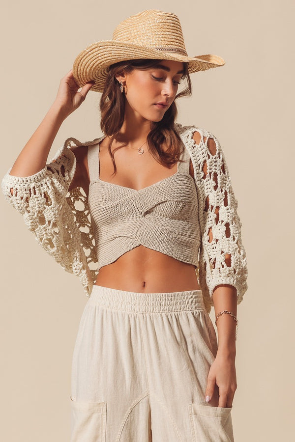 Open Net Crochet Summer Crop Shrug Cardigan (SIZE S-XL)