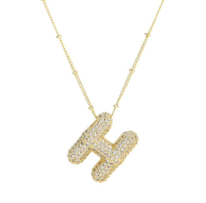 ALIX JEWELED CZ BUBBLE LETTER INITIAL NECKLACE (Letters A-Z available)