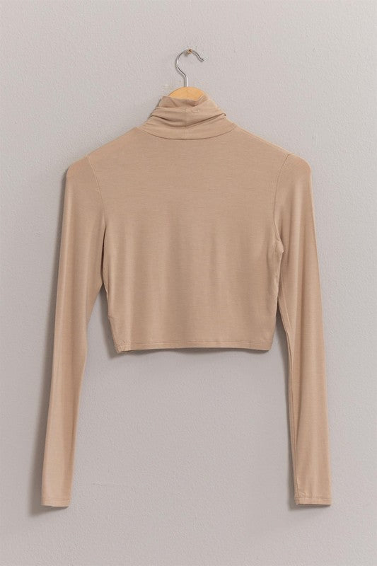 Long Sleeve Turtleneck Crop Top (Taupe)