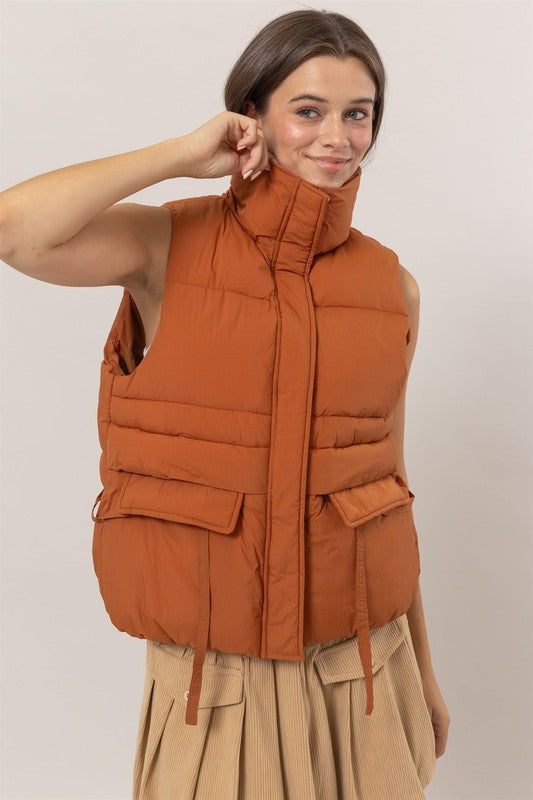 Placket Puffer Vest (Camel)