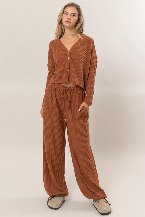 Button-Front Top And Pants Set (CHOCOLATE- PANTS ONLY)