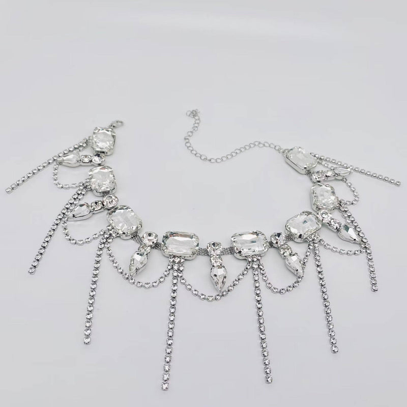 Rhinestone Tassel Chain Choker Necklace