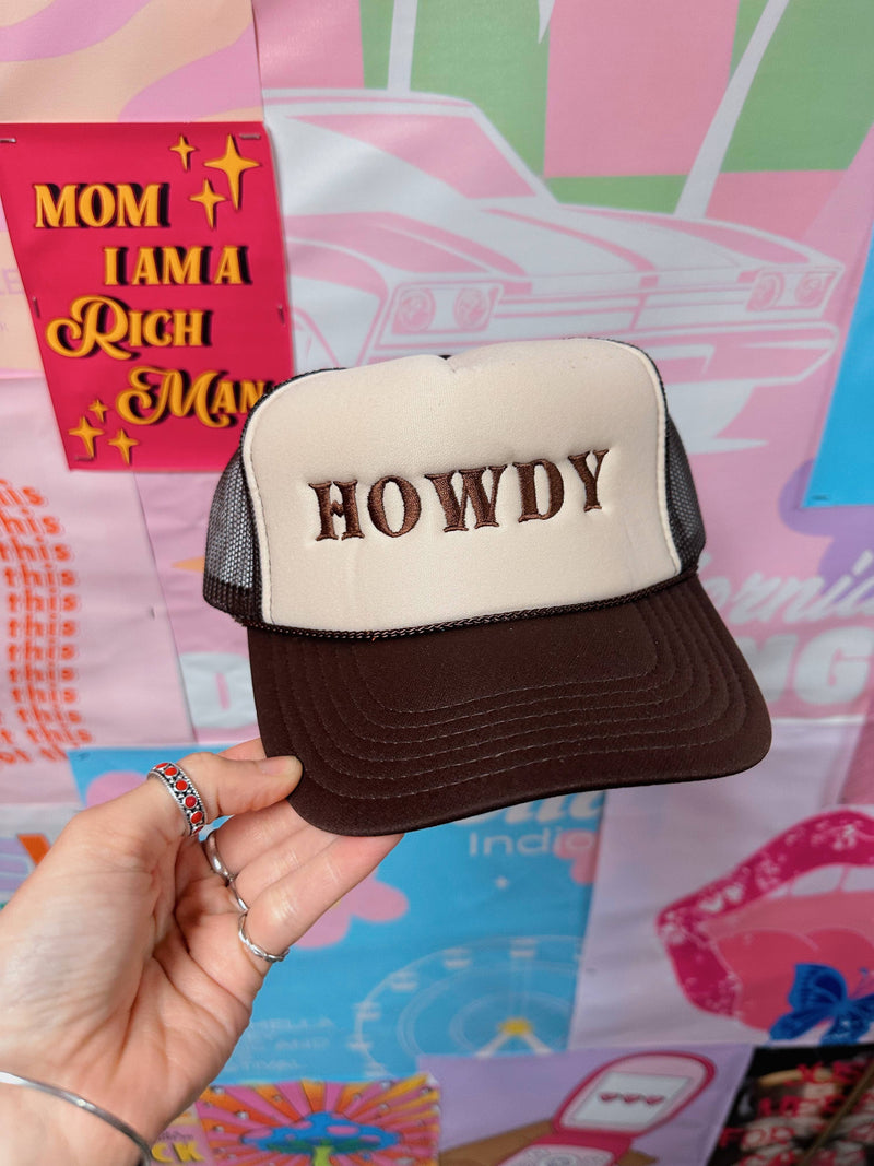 Brown Howdy Embroidery Trucker Hat: Western Fashion