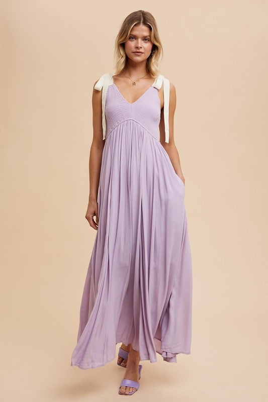 RIBBON STRAP MAXI DRESS in Lavender- Final Sale