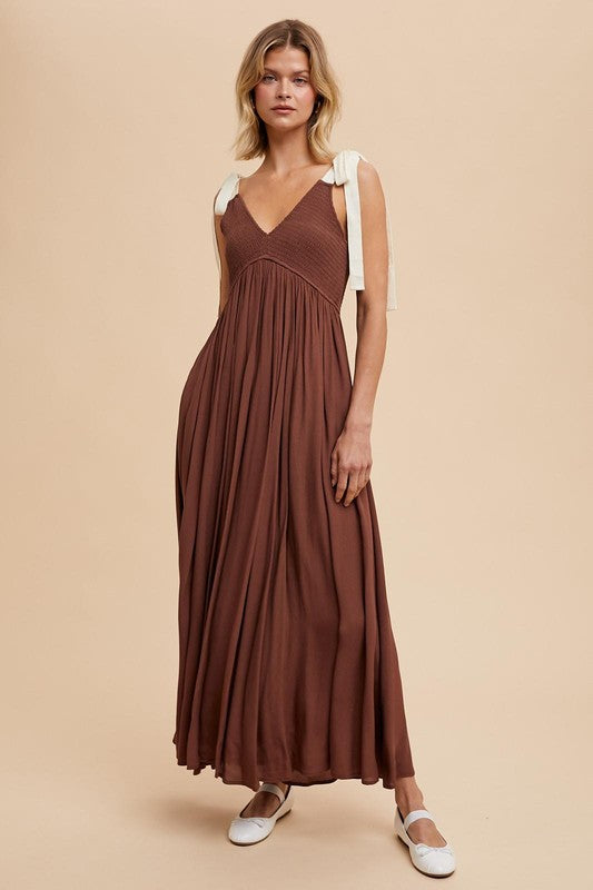 RIBBON STRAP MAXI DRESS in Coconut- Final Sale