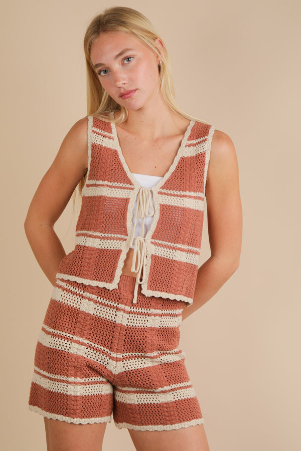 Striped Knit Crochet Top & Shorts Set (TOP ONLY)