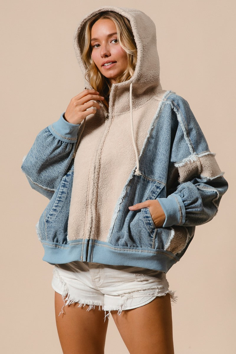 WASHED AND FLEECE MIX AND MATCH ZIP UP HOODIE (S-XL)