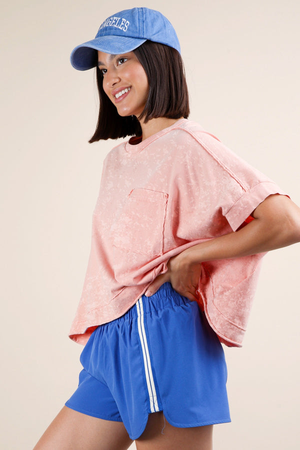 Mineral Washed Oversized Crop Comfy Knit Top in Peach