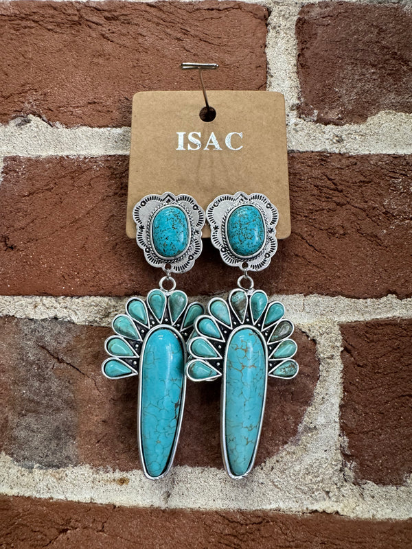 Large Oval with Multi-Stone Embellishment Turquoise Dangle Post Earrings