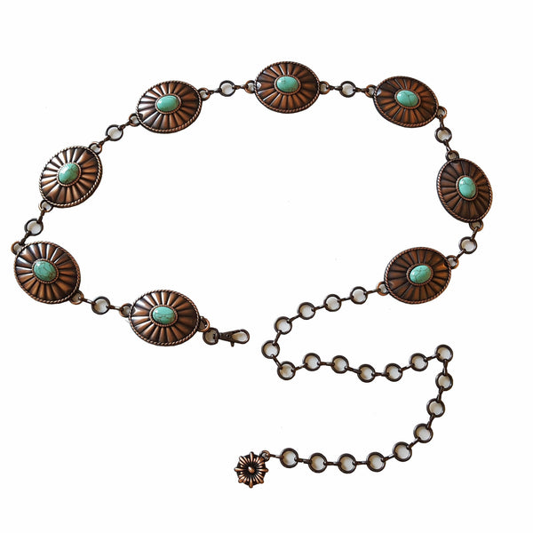 Western Oval Concho Chain belt with stones: Copper