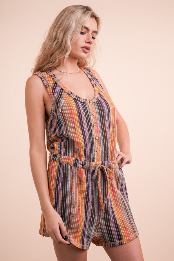 Crochet Multi Color Striped Casual Summer Romper