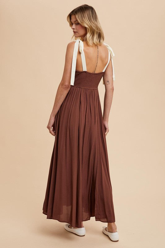 RIBBON STRAP MAXI DRESS in Coconut- Final Sale