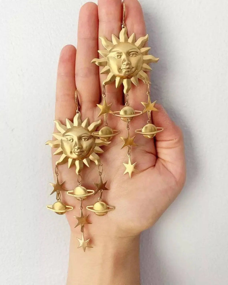 Smiley Sun Star Tassels Earrings