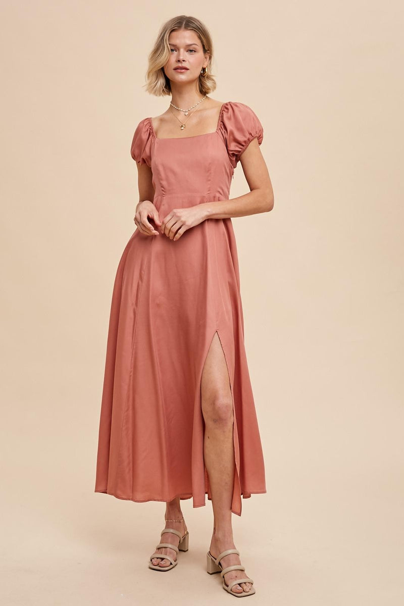 TENCEL LINEN MAXI DRESS WITH CORSET BACK in Desert Flower- Final Sale