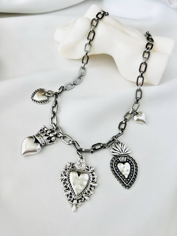 Sacred hearts silver charm necklace