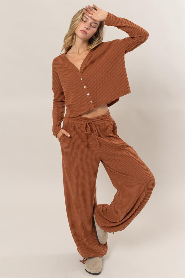 Button-Front Top And Pants Set (CHOCOLATE- PANTS ONLY)