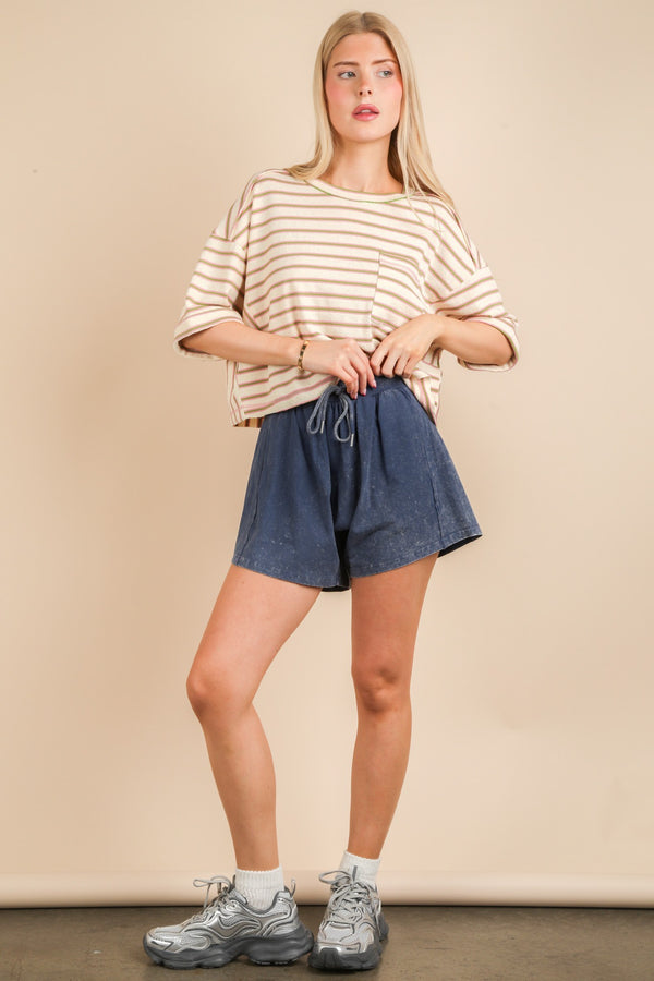 Mineral Washed Comfy Baggy Shorts in Denim