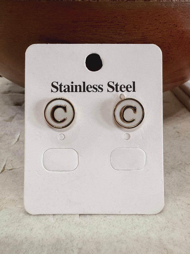 C Gold Initial Stud Earrings