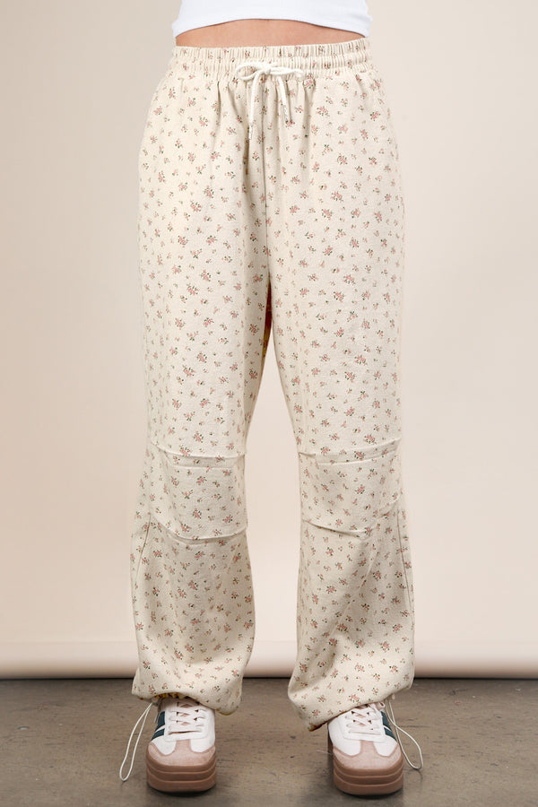 Floral Printed Linen Parachute Pants