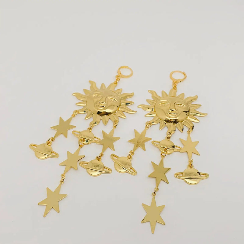 Smiley Sun Star Tassels Earrings